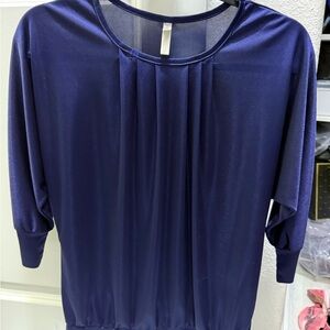 Draped Navy Blue Women's Pleat-Front Top